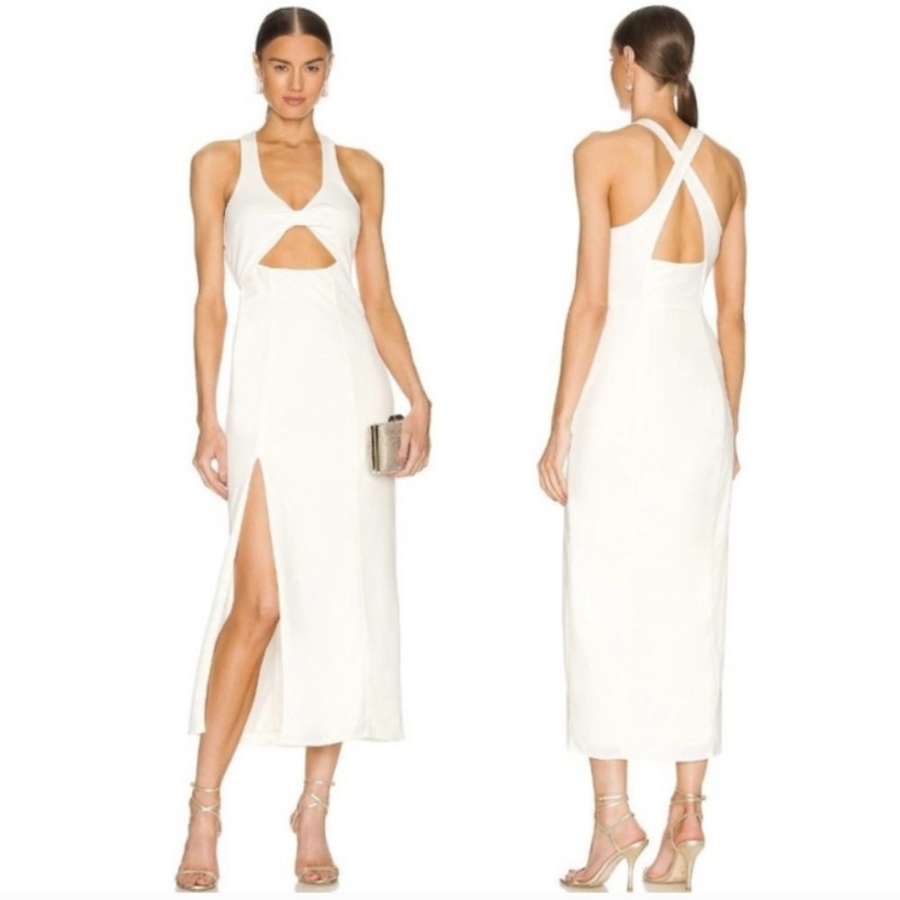 Show Me Your Mumu Luca Midi Dress Women's Medium Ivory White Stretch
